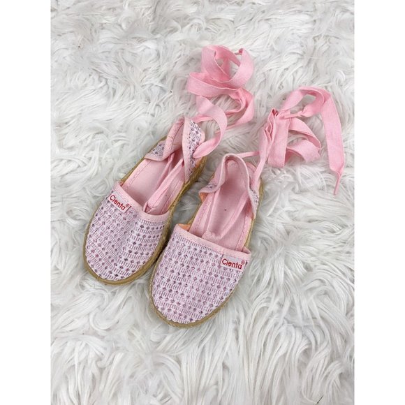 Cienta Pink Metallic Embroidered Ankle Lace Up Shoes Size 22 / 6 - Picture 1 of 2